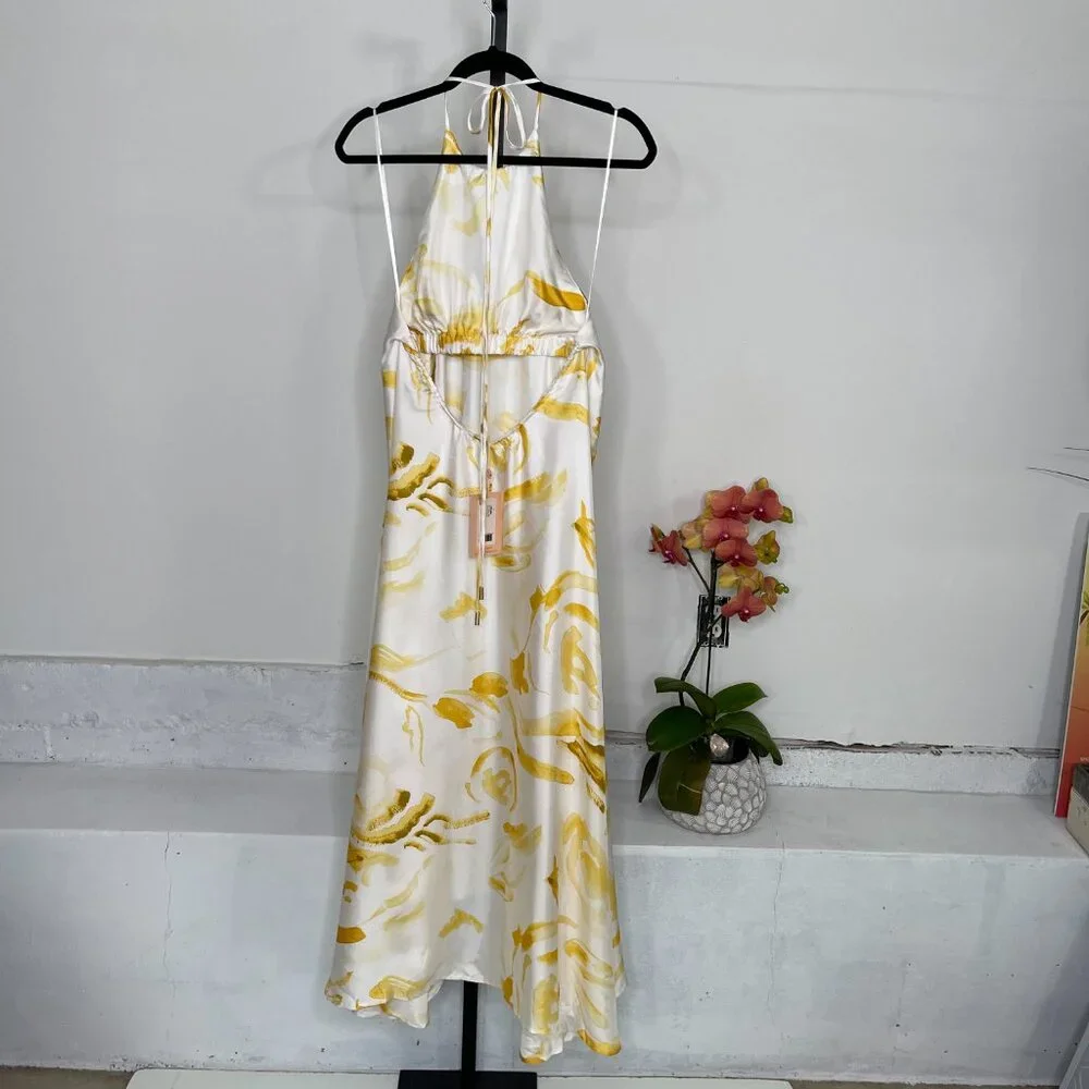 NWT Cult Gaia Womens Yellow Multicolor Chelsea Floral Silk Midi Dress Size M - Picture 3 of 14